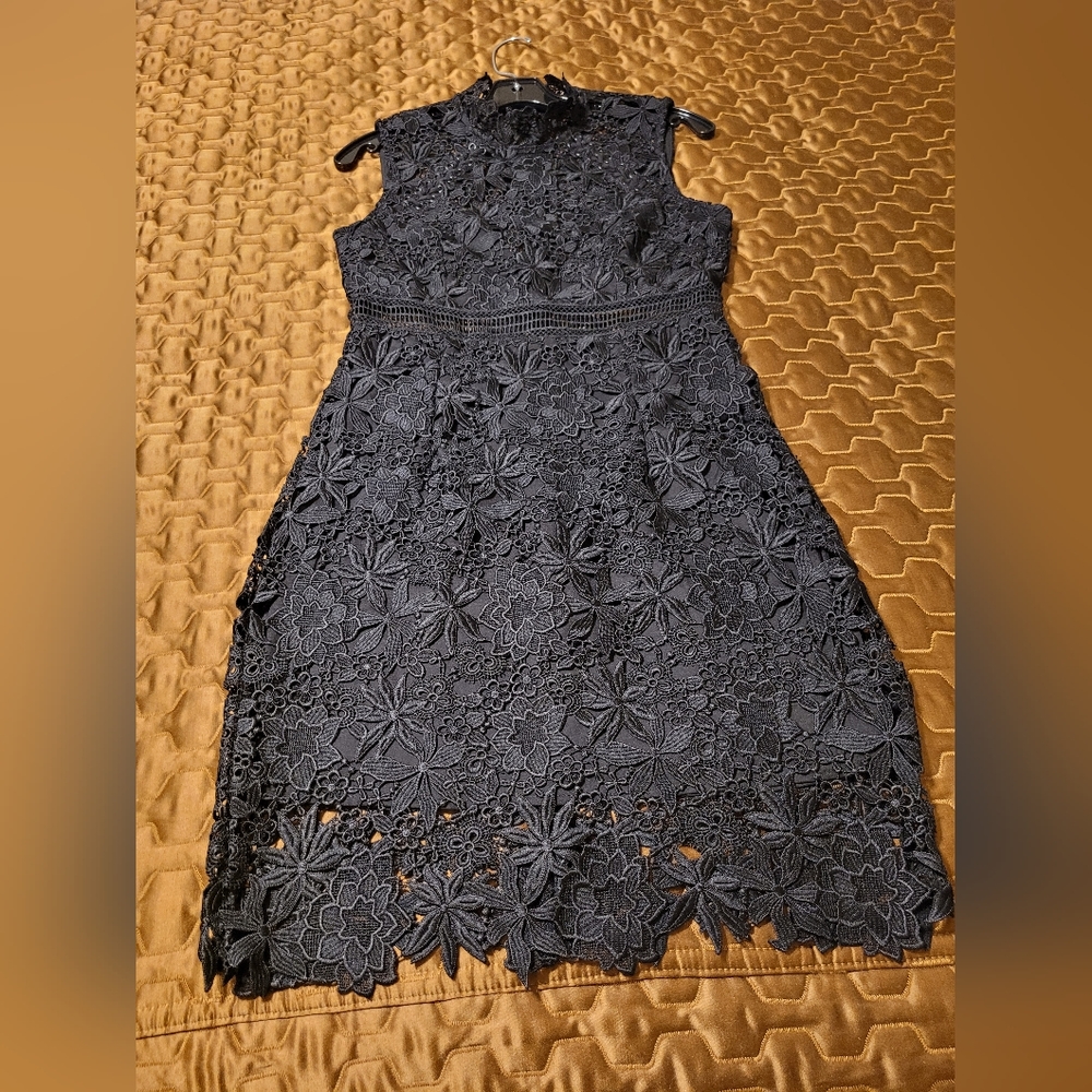 Bardot High Neck Black  Lace Midi Dress, US 6/Small